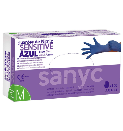 GUANTE NITRILO AZUL SENSITIVE T/M 100 U.